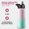 Picture of FineDine Triple Walled, Insulated Water Bottles with Straw - 25 Oz Stainless Steel Metal Bottle W/ 3 Leak Proof Lids - For Travel, School, Sports, Gym / Men, Women & Kids - Dreamy Pink-Green