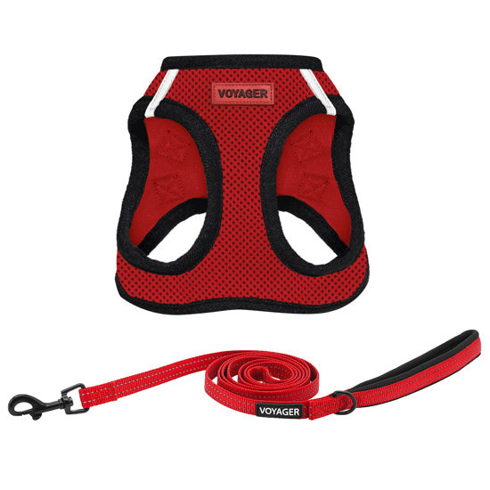 Picture of Voyager Step-in Air All Weather Mesh Harness and Reflective Dog 5 ft Leash Combo with Neoprene Handle, for Small, Medium and Large Breed Puppies by Best Pet Supplies - Red/Black Trim, XXX-Small