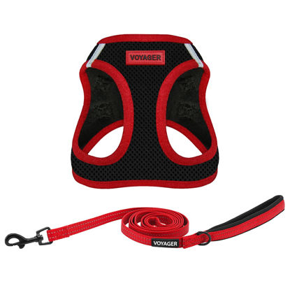 Picture of Voyager Step-in Air All Weather Mesh Harness and Reflective Dog 5 ft Leash Combo with Neoprene Handle, for Small, Medium and Large Breed Puppies by Best Pet Supplies - Red Trim, M