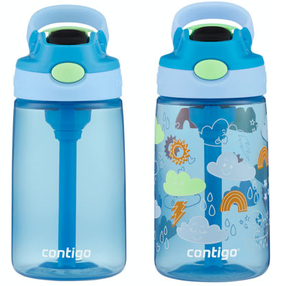 Picture of Contigo Kids Water Bottle with Redesigned AUTOSPOUT Straw, 14oz., 2 Pack, Blue Poppy and Periwinkle & Blue Poppy with Periwinkle and Into the Clouds