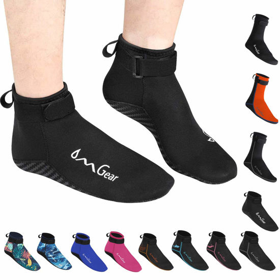 Picture of Water Socks Neoprene Socks Beach Booties Shoes 3mm Glued Blind Stitched Anti-Slip Wetsuit Boots Fin Swim Socks for Water Sports Outdoor Activities (3mm Low cut/black, L)