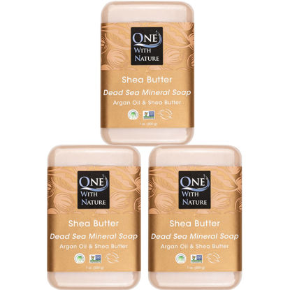 Picture of One With Nature Dead Sea Mineral Shea Butter Soap with Argan Oil 7oz Bar 3Pack - Dead Sea Salt Includes Sulfur, Magnesium, and 21 Essential Minerals - 100% Natural, Ideal for All Skin Types