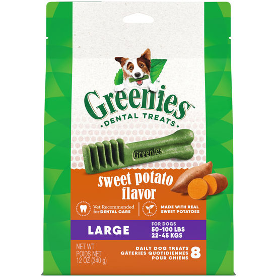 Picture of Greenies Large Natural Dog Dental Treats, Sweet Potato Flavor, 12 oz. Pack (8 Treats)