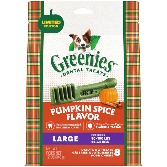 Picture of Greenies Pumpkin Spice Flavor Large Size, Veterinarian-Recommended for Dental Care, Dog Treat Chews, Limited Edition, 12 oz., Pack of 8