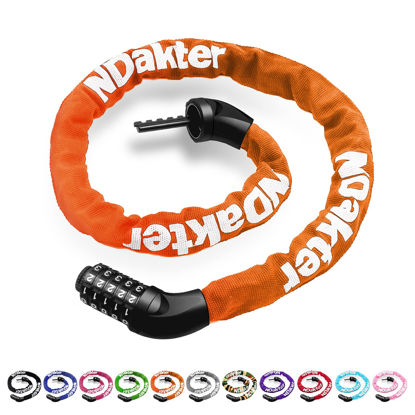 Picture of NDakter Bike Chain Lock, 5 Digit Combination Heavy Duty Anti Theft Bicycle Chain Lock, 3.2/4.27 Feet Long Security Resettable Bike Locks for Bike, Bicycle, Scooter, Motorcycle, Door, Gate, Fence