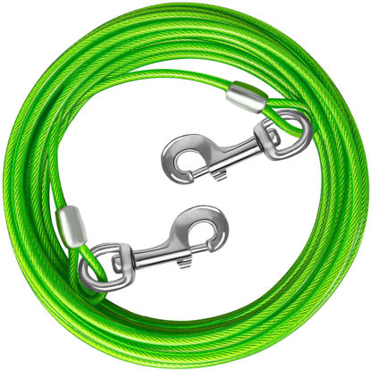 Picture of HaiYUAN Dog Tie Out Cable 10/15/20/25/30 FT Dog Runner for Yard Steel Wire Dog Cable with Durable Superior Clips Green Dog Chains for Outside Dog Lead for Large Dogs Up to 165 lbs