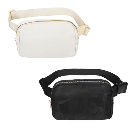 Picture of VOROLO Fanny Pack Crossbody Bag For Women And Men Belt Bag Gift For Women Bum Bag with Adjustable Strap for Sports Off White+Comb Black