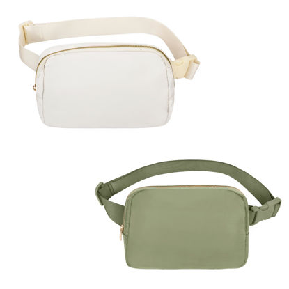 Picture of VOROLO Fanny Pack Crossbody Bag For Women And Men Belt Bag Gift For Women Bum Bag with Adjustable Strap for Sports Off White+Khaki Green