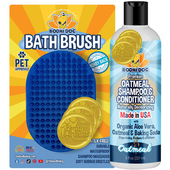 Picture of Bodhi Dog Shampoo Brush | Pet Shower & Bath Supplies for Cats & Dogs | Dog Bath Brush for Dog Grooming | Long & Short Hair Dog Scrubber for Bath | Quality Dog Wash Brush (Shampoo Bundle, Blue)