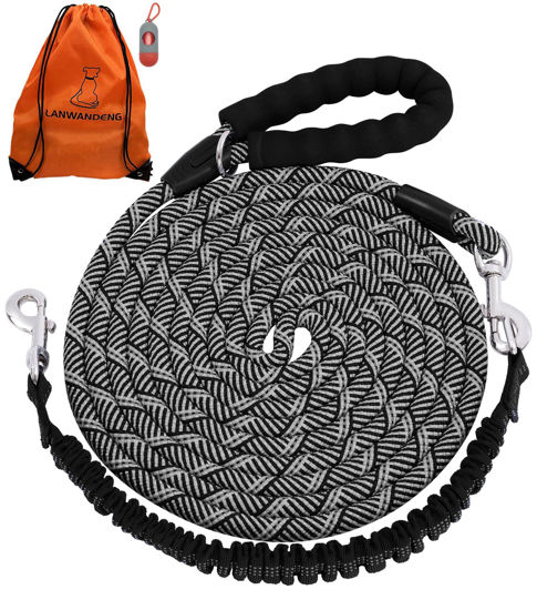 Picture of Long Dog Leash with Reflective Threads 15FT 20FT 30FT 50FT,Heavy Duty Bungee Dog Leashes for Small Medium Large Breed Dogs,Shock Absorbing Training Leash for Walking,Hunting,Camping&Yard