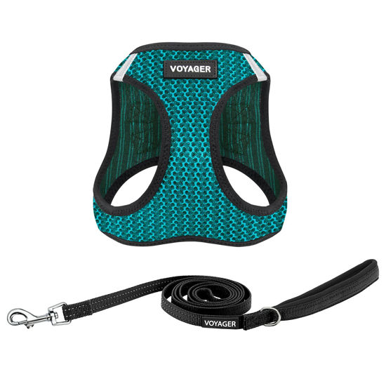 Picture of Voyager Step-in Air All Weather Mesh Harness and Reflective Dog 5 ft Leash Combo with Neoprene Handle, for Small, Medium and Large Breed Puppies by Best Pet Supplies - Turquoise (2-Tone), XS