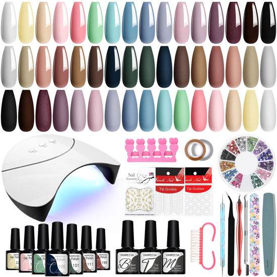 Picture of VANREESA 24 Colors Gel Nail Polish Kit with U V Light 42 Pcs Gel Nail Polish Kit Glossy & Matte Top Coat Complete Gel Nail Kit with Manicure Tools Gifts for Women