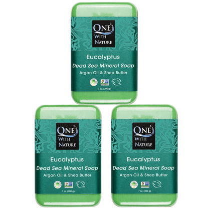 Picture of One With Nature Eucalyptus Soap Bar - 7oz Bar 3Pack Shea Butter, Argan Oil Enriches Dead Sea Mineral Soap Contains 21 Essential Mineral - 100% Natural, Ideal for All Skin - Natural Essential Oil Scent