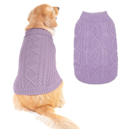 Picture of BINGPET Dog Knitted Sweaters - Turtleneck - Classic Cable Knit Dog Jumper Coat Warm Sweartershirts Outfits for Dogs Cats in Autumn Winter