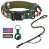 Picture of DAGANXI Tactical Dog Collar, Adjustable Military Training Nylon Dog Collar with Control Handle and Heavy Metal Buckle for Medium and Large Dogs, with Patches and Airtags Case (M, Christmas Green-Set)