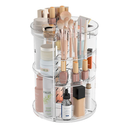 Picture of 360 Rotating Makeup Organizer with Partition Slots, 8 Adjustable Layers Spinning Skincare Organizers, Large Capacity Makeup Desk Storage Shelf, Revolving Cosmetic Rack for Vanity Bathroom Countertop