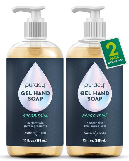 Picture of Puracy Gel Hand Soap - Perfect Skin, Pure Ingredients - with 15+ SuperPlant Ingredients for Clean, Soft, Smooth Skin, 99.09% from Mother Nature, Gently Scented Hand Wash, Ocean Mist, 12 Ounce (2-Pack)