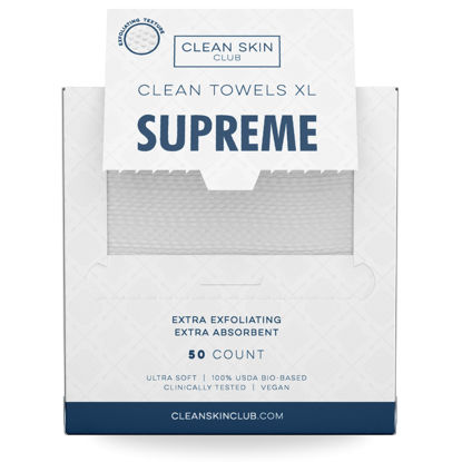 Picture of Clean Skin Club Clean Towels XL™ Supreme, 100% USDA Biobased Dermatologist Approved Face Towel, Gentle Exfoliation, Disposable Facial Washcloth, Makeup Remover Dry Wipes, 50 Count