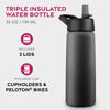 Picture of FineDine Triple Walled, Insulated Water Bottles with Straw - 25 Oz Stainless Steel Metal Bottle W/ 3 Leak Proof Lids - For Travel, School, Sports, Gym/Men, Women & Kids - Inky Raven Black