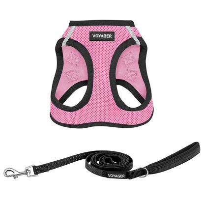 Picture of Voyager Step-in Air All Weather Mesh Harness and Reflective Dog 5 ft Leash Combo with Neoprene Handle, for Small, Medium and Large Breed Puppies by Best Pet Supplies - Pink Base,S