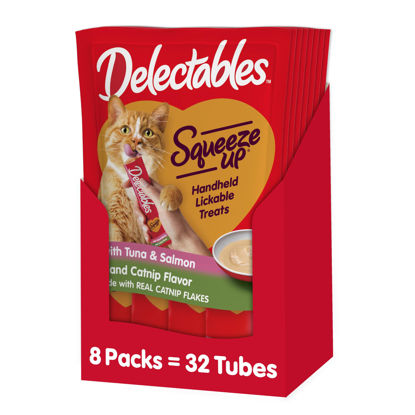 Picture of Hartz Delectables Squeeze Up Interactive Lickable Wet Cat Treats for Adult & Senior Cats, Tuna & Salmon with Catnip, 32 Count