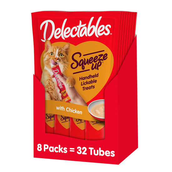 Picture of Hartz Delectables Squeeze Up Interactive Lickable Wet Cat Treats for Adult & Senior Cats, Chicken, 0.5 Oz - 4 Count (Pack of 8) - Packaging May Vary