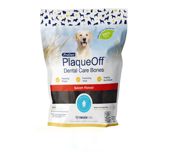 Picture of ProDen PlaqueOff System Dental Care Bones - Dog Teeth Cleaning Bones for Oral Hygiene -Medium/Large Canine Formula - Bacon Flavor -17 oz(Packaging May Vary)