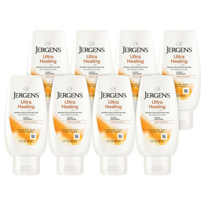 Picture of Jergens Ultra Healing Moisturizer for Dry Skin, Hand and Body Lotion, with Hydralucence Blend, Vitamins C, E and B5, 3 Oz, Pack of 8