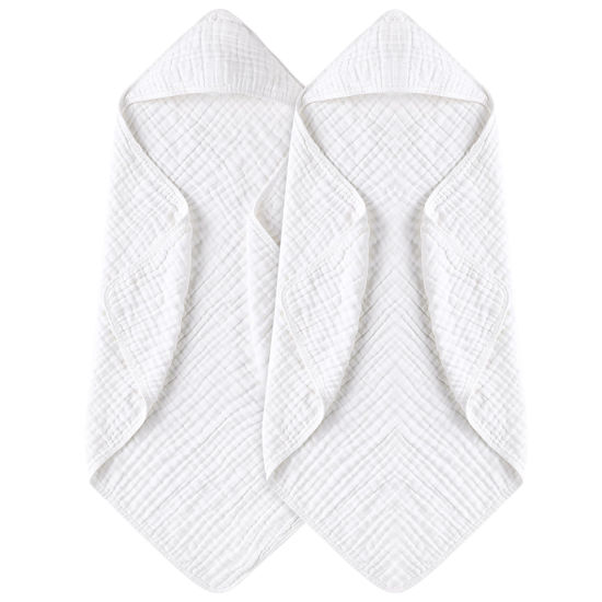 Picture of Yoofoss Hooded Baby Towels for Newborn 2 Pack 100% Muslin Cotton Baby Bath Towel with Hood for Babies, Infant, Toddler and Kids, Large 32x32Inch, Soft and Absorbent Newborn Essential