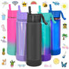 Picture of CHILLOUT LIFE 22 oz Kids Insulated Water Bottle for School with Straw Lid Leakproof and Cute Waterproof Stickers, Personalized Stainless Steel Thermos Flask Metal Water Bottle, Black