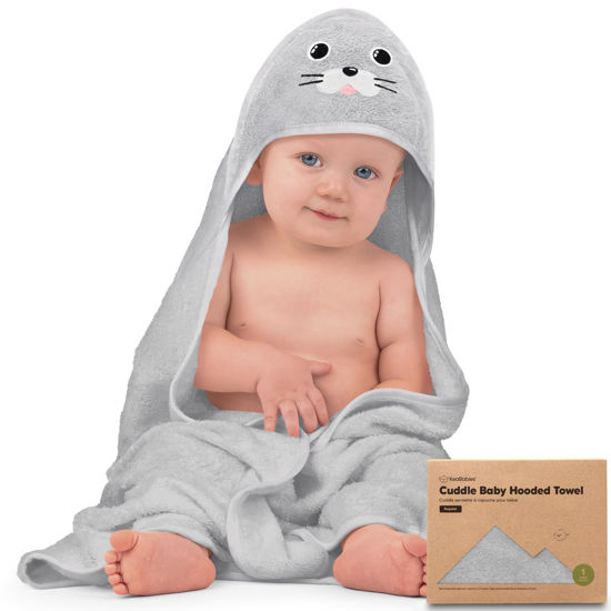 Picture of KeaBabies Baby Hooded Towel - Viscose Derived from Bamboo Baby Towel, Toddler Bath Towel, Infant Towels, Large Hooded Towel, Organic Baby Towels with Hood for Girls, Babies, Newborn Boys (Seal)