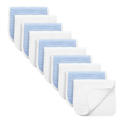 Picture of Synrroe Burp Cloths Large, Muslin Burp Cloths for Baby Girls and Boys, Pack of 10 Extra Absorbent and Soft Muslin Bibs, 6 Layers 20 by 10 Inches 100% Cotton (Blue-White 10 Pack)