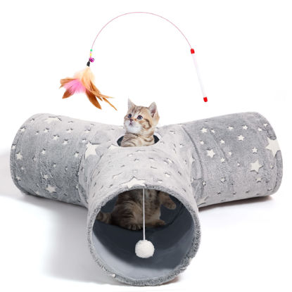 Picture of Tempcore Pet Cat Tunnel Tube Cat Toy 3 Way Collapsible, Cat Tunnels for Indoor Cats Self-Luminous Photoluminescence，Kitty Tunnel Bored Cat Pet Toys Peek Hole Toy Ball Cat, Puppy, Kitty, Kitten, Rabbit