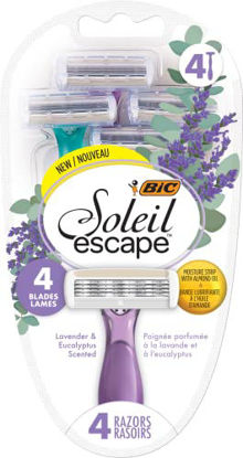 Picture of Women's Disposable Razors, 4 Blade Razor, Moisture Strip With 100% Natural Almond Oil, Lavender and Eucalyptus Scented Handles, 4 Pack