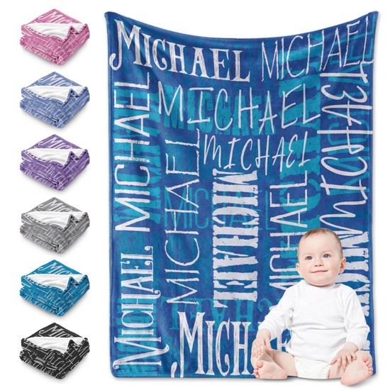 Picture of Yoke Style Personalized Baby Blankets for Baby Girls/Boys, Custom Name Swaddle Blanket, Baby Boy Girl Gifts for Newborn, Toddler, Kids on Baby Shower, Birthday