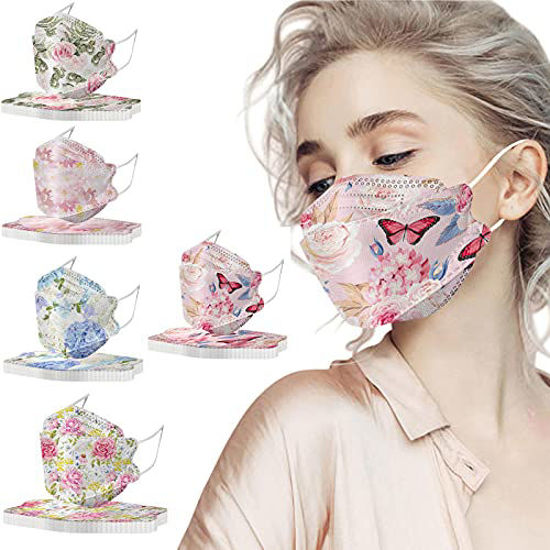 Picture of 50PC Flower Disposable Face_Masks with Designs for Spring Summer, 4-Ply Floral Facemasks with Nose Wire for Women Men (Style-13)