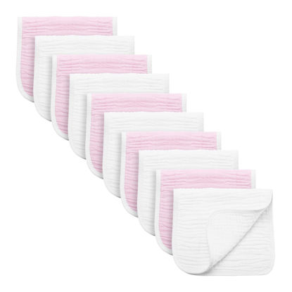 Picture of Synrroe Burp Cloths Large, Muslin Burp Cloths for Baby Girls and Boys, Pack of 10 Extra Absorbent and Soft Muslin Bibs, 6 Layers 20 by 10 Inches 100% Cotton (Pink-White 10 Pack)