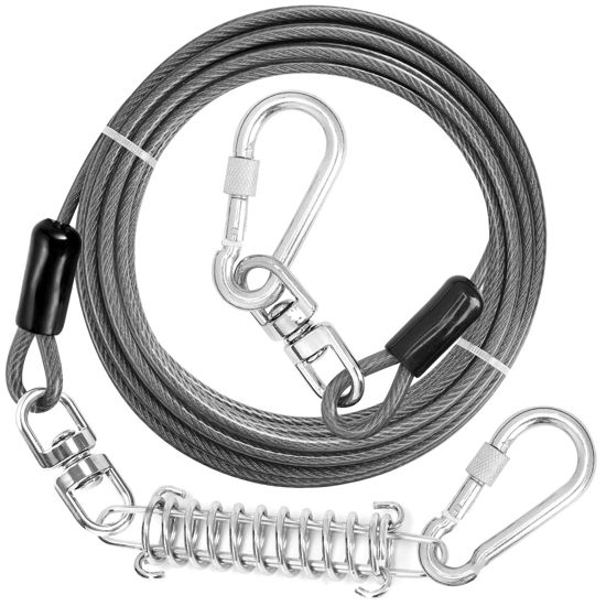 Picture of jenico Dog Tie Out Cable, 10/15/20/30/40/50/70/100/150FT Dog Runner Cable with Swivel Hook and Shock Spring, Dog Leash Run Tether for Yard Outdoor and Camping,for Small to Medium Pets Up to 500 LBS