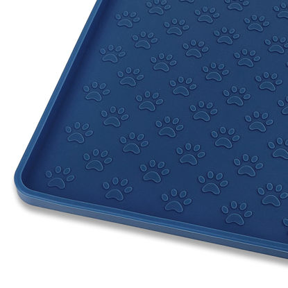 Picture of Ptlom Silicone Pet Placemat for Dog and Cat, Waterproof Non-Slip Pet Feeding Bowl Mats for Food and Water, Small Medium Large Tray Mat Prevent Residues from Spilling to Floor, Navy Blue, 24.5" 16.5"