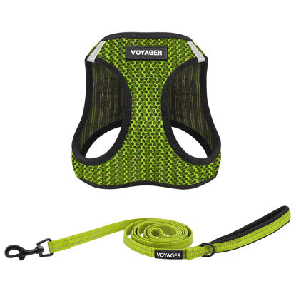 Picture of Voyager Step-in Air All Weather Mesh Harness and Reflective Dog 5 ft Leash Combo with Neoprene Handle, for Small, Medium and Large Breed Puppies by Best Pet Supplies - Lime Green (2-Tone), XS