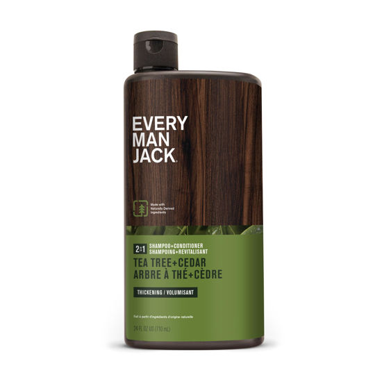 Picture of Every Man Jack 2-in-1 Tea Tree + Cedar Shampoo + Conditioner - Thicken, Cleanse, and Hydrate Hair with Coconut, Aloe, Tea Tree Oil - Naturally Derived and No Harmful Chemicals - 24oz -1 Bottle