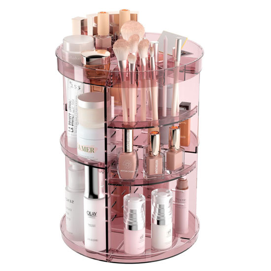 Picture of Jiavarry 360 Rotating Makeup Organizer with Slots, 8 Adjustable Layers Spinning Skincare Organizer, Large Capacity Makeup Organizer and Storage, Carousel Cosmetic Shelf for Vanity Bathroom Countertop