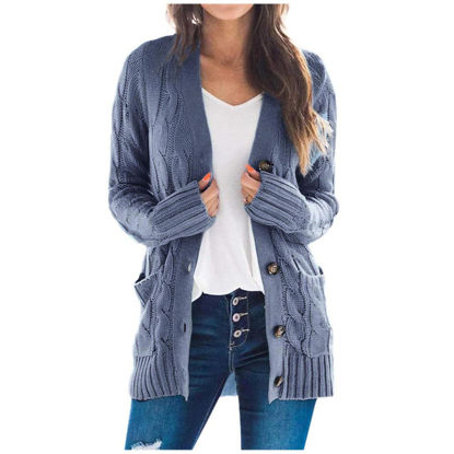 Picture of JMMSlmax Fall Sweaters Cardigans for Women Trendy Work Open Front Cardigan Fashion Button Down Cable Knit Chunky Outwear Coat