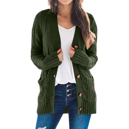 Picture of JMMSlmax Fall Sweaters Cardigans for Women Trendy Work Open Front Cardigan Fashion Button Down Cable Knit Chunky Outwear Coat