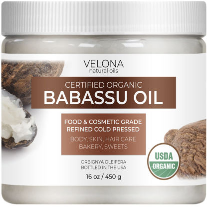 Picture of velona Babassu Oil USDA Certified Organic - 16 oz | 100% Pure and Natural Carrier Oil | Refined, Cold Pressed | Face, Hair, Body & Skin Care and Cooking | Use Today - Enjoy Results