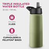 Picture of FineDine Triple Walled, Insulated Water Bottles with Straw - 25 Oz Stainless Steel Metal Bottle W/ 3 Leak Proof Lids - For Travel, School, Sports, Gym / Men, Women & Kids - Army Green