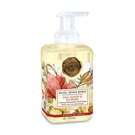 Picture of Michel Design Works Foaming Hand Soap 17.8oz, Fall Leaves & Flowers Scent and Design, Shea Butter and Aloe Vera Blend, Beautiful Square Container with Pump