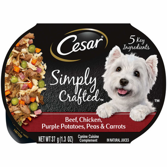 Picture of CESAR Simply Crafted Adult Wet Dog Food Meal Topper, Beef, Chicken, Purple Potatoes, Peas & Carrots, 1.3oz., Pack of 10