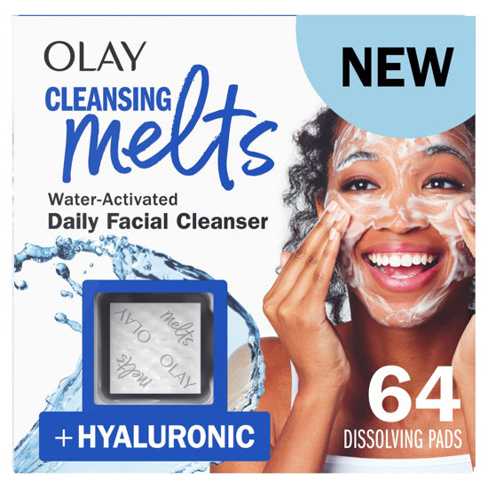 Picture of Olay Cleansing Melts + Hyaluronic Face Cleanser, 64 ct. total (2 x 32 ct.), Water-Activated Face Wash Cleans, Tones, and Refreshes Skin