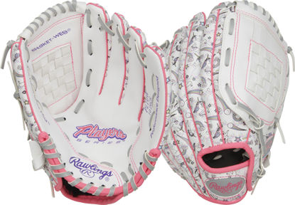 Picture of Rawlings | PLAYERS SERIES Youth Softball Glove | Right Hand Throw | 10" - Basket Web | White/Unicorn